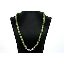 Carrera Y Carrera Green Silk Cord Necklace Chain Braid 18k White Gold Clasp 18"