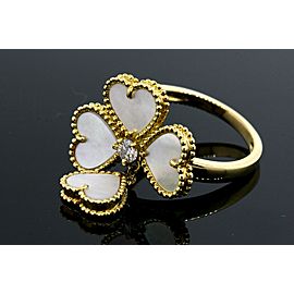 Van Cleef & Arpels VCA Ring Sweet Alhambra Effeuillage MOP Diamond 18k Gold 5.5