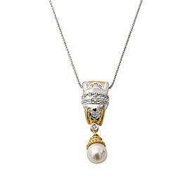 14K White Yellow Gold Diamond Pearl Pendant White Gold Necklace 18" 5.3 Grams