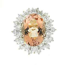 18k White Gold Oval Morganite Diamond Flower Halo Ring Aprox.2.38ctw