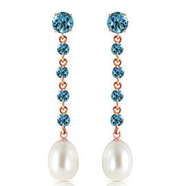 14K Solid Rose Gold Chandelier Earrings with Blue Topaz & Cultured Pearl