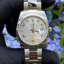 Rolex 115234 Datejust Silver Diamond Dial Fluted Bezel Stainless Steel Watch