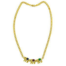 18k Yellow Gold Elephant Multi-Color Necklace