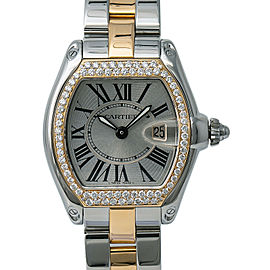 Cartier Roadster 2675 W62026Y4 Lady Quartz Diamond Bezel Watch 18K 31mm