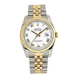 Rolex Datejust 116233 Roman White Dial 18K Two Tone Jubilee Unisex Watch 36mm