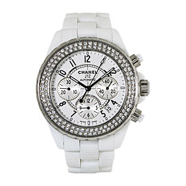 Chanel J12 H1008 White Ceramic Factory Diamond Bezel Unisex Watch 41MM