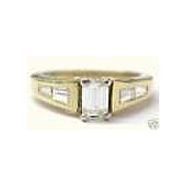 Fine Emerald Baguette Diamond Engagement Ring Yellow Gold 0.78Ct