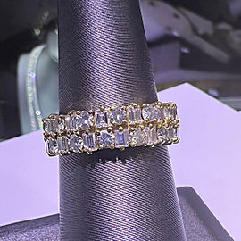 18k Yellow Gold Emerald & Round Diamonds Double Eternity Band Ring Aprox 3.6 TCW