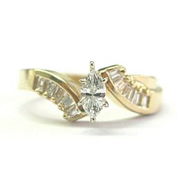 Marquise & Baguette Diamond Engagement Ring 14Kt Yellow Gold .75Ct F-VS1