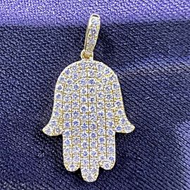 18k Yellow Gold Diamond Hamsa Pendant .75 TCW