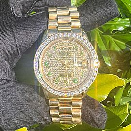 Rolex 18038 Daydate 36mm Yellow Gold Custom Diamond Dial & Bezel