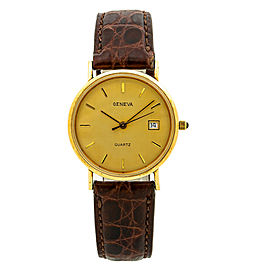 Geneva Vintage 14K Yellow Gold Champagne Dial Quartz Watch 34mm