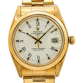 Rolex Date 1500 Vintage 18K Yellow Gold White Dial Automatic Men's Watch 34mm