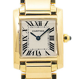 Cartier Tank Franaise 2385 W50002N2 18k Quartz Ladies Watch White Dial 20x25MM