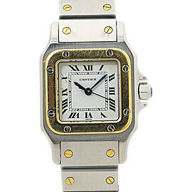 Cartier Santos Gablee 1567 Automatic 18k Gold Steel Ladies Watch White Dial 24m