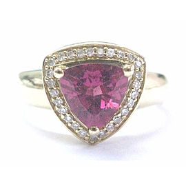 Fine Trillion Pink Tourmaline Diamond Jewelry Ring Yellow Gold 14KT 2.14Ct