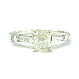 Cushion Diamond Solitaire & Side Baguette White Gold Engagement Ring 14Kt .85Ct