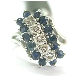 Blue Sapphire & Diamond Three Row Ring 14Kt White Gold 1.75Ct