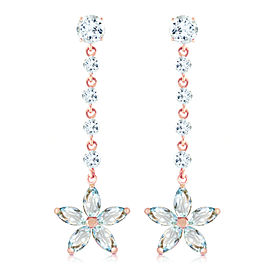 14K Solid Rose Gold Chandelier Earrings with Aquamarines