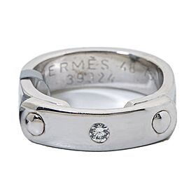 Hermes 48 750 18K White Gold 0.12Ct G-H VS1 Diamond Band Ring 6.8 Grams Size 4