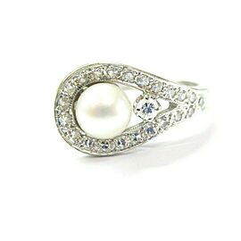 Vintage Pearl & Diamond Ring 14Kt White Gold .25Ct 6mm