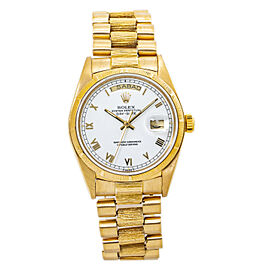 Rolex Day-Date Bark 18K Gold President White Dial Automatic Watch