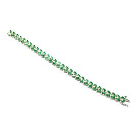 Green Emerald & Diamond Bracelet 14Kt White Gold 6.60Ct 7"