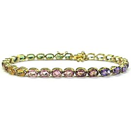 Oval Shape Multi Color Sapphire Tennis Bracelet 18Kt Yellow Gold 14.40Ct 7"