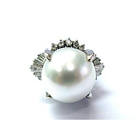 Platinum NATURAL South Seas Pearl Diamond Anniversary Jewelry Ring 13.6mm .94CT