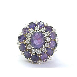 Amethyst & Diamond Cocktail Ring Solid 14Kt Yellow Gold