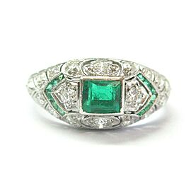 Vintage Colombian Emerald & Old European Cut Diamond Ring Platinum 950 1.20Ct