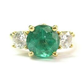 Colombian Green Emerald & Diamond Three Stone Ring 3.10Ct F-VS1 18Kt SIZEABLE