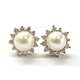 Tiffany & Co 18Kt Pearl & Alternating Diamond Yellow Gold Stud Earrings