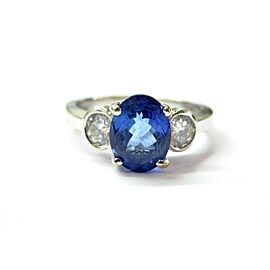 Oval Tanzanite & Diamond Ring 18Kt White Gold 2.50Ct AAAA-VS