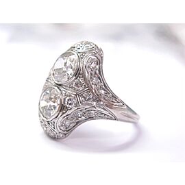 Art Deco Old European Cut Diamond Platinum Cocktail Ring 3.05Ct PT950 Sizeable