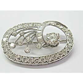 Vintage Old European & Baguette Diamond White Gold Pin/Brooch