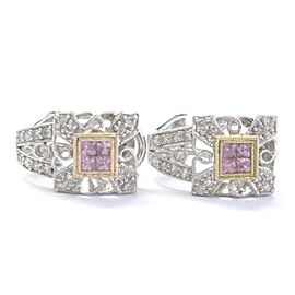 Pink Sapphire & Diamond Milgrain Huggie Earrings 18Kt White Gold