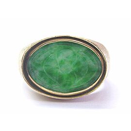 Fine Carved Jade Yellow Gold Jewelry Ring 14Kt