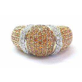 Salavetti 18Kt Gem Orange Sapphire Diamond Pave Yellow Gold Dome Ring