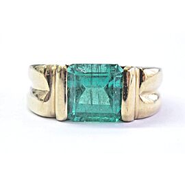 Natural Colombian Green Emerald Solitaire Ring 14Kt Yellow Gold