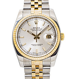 Rolex DateJust 18K Gold Two Tone Silver Dial Automatic Men's Watch