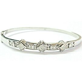 Princess Cut Diamond Bangle 18Kt White Gold Seven Stones Bezel Set Bangle .