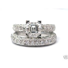 Asscher & Round Diamond Platinum Wedding Set PT950 3.39Ct SIZEABLE GIA