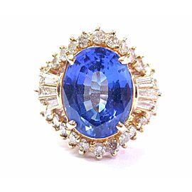 NATURAL Oval Tanzanite & Diamond 14Kt Yellow Gold Solitaire W Accent Ring 6.38Ct