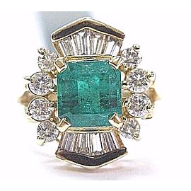 Fine Gem Colombian Green Emerald & Diamond Yellow Gold Ring