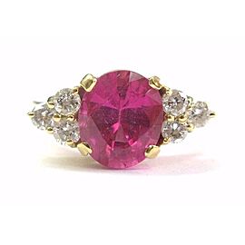 Hot Pink Tourmaline & Diamond Anniversary Ring 18KT Yellow Gold