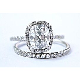 Vintage Platinum Old Miner Cushion Cut Diamond Engagement Set