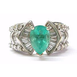 Fine Pear Shape Green Emerald & Diamond Anniversary White Gold Ring