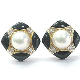 Fine Mabe Pearls Onyx Diamodn Yellow Gold Earrings