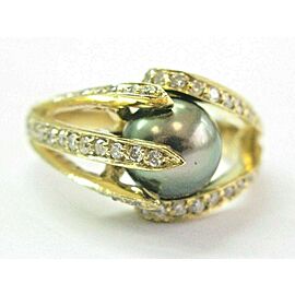 18Kt Black Pearl & Diamond Yellow Gold Anniversary Jewelry Ring